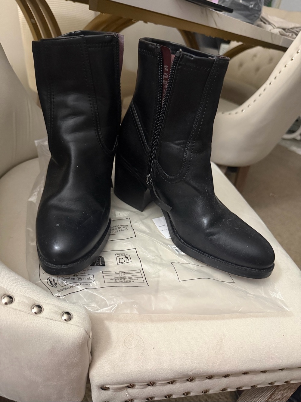 Franco Sarto Black Mid-Calf Block Heel Zip Boots